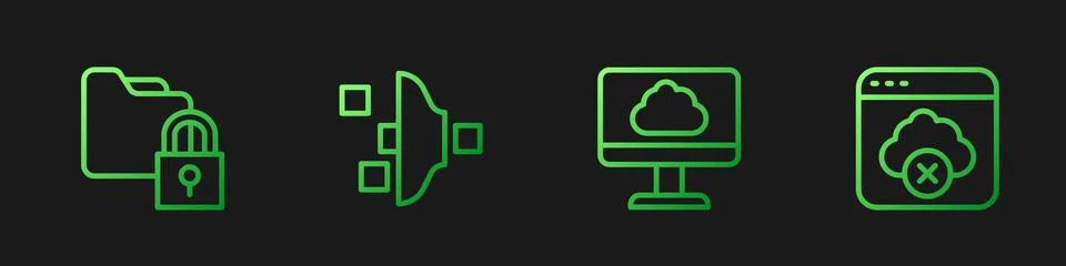 Set line Cloud technology data transfer, Folder and lock, Filter setting and Stock Illustration