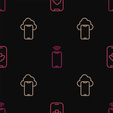 Set line Cloud technology data, and Mobile with wi-fi wireless on seamless Stock Illustration