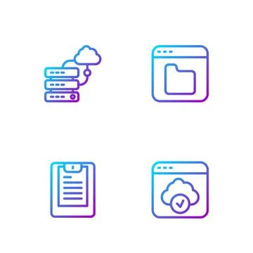 Set line Cloud technology data transfer, Server, Data report, Network cloud Stock Illustration