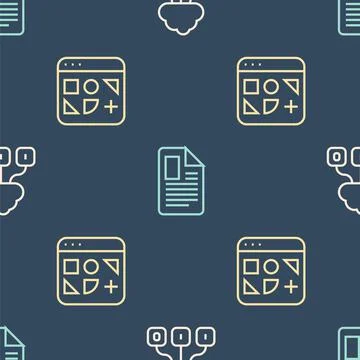 Set line Cloud technology data transfer, Different files and File document on Illustrazione stock