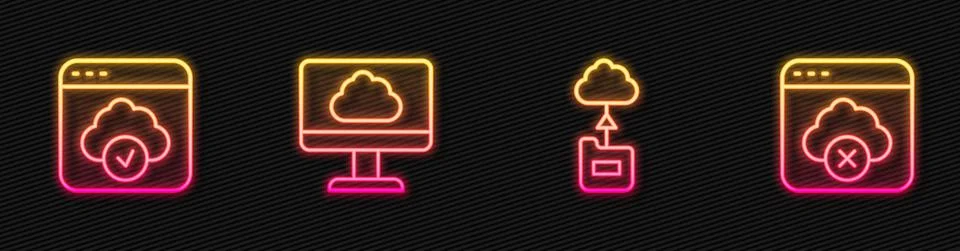 Set line Cloud technology data transfer, , and Failed access cloud storage Stock Illustration