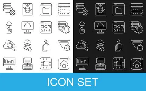 Set line Cloud technology data transfer, Filter setting, Network cloud イラスト素材