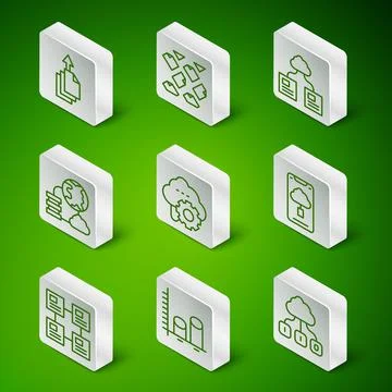 Set line Cloud technology data transfer, Data analysis, export, Network cloud Stock Illustration