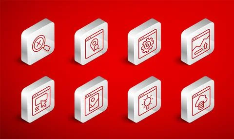 Set line Cloud technology data transfer, Infographic of city map, Browser Illustrazione stock