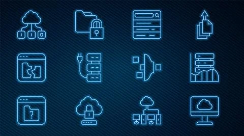 Set line Cloud technology data transfer, Server, Data, Web Hosting, Search Illustrazione stock