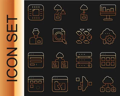 Set line Cloud technology data transfer, Browser files, Search concept with Ilustración de archivo