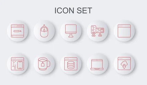 Set line Cloud technology data transfer, Software, Computer monitor screen Stock Illustration