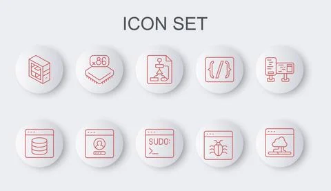 Set line Cloud technology data transfer, Server, Data, Web Hosting, Flowchart Illustrazione stock