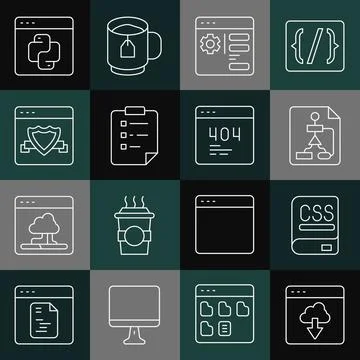 Set line Cloud technology data transfer, Books about programming, Flowchart Illustration