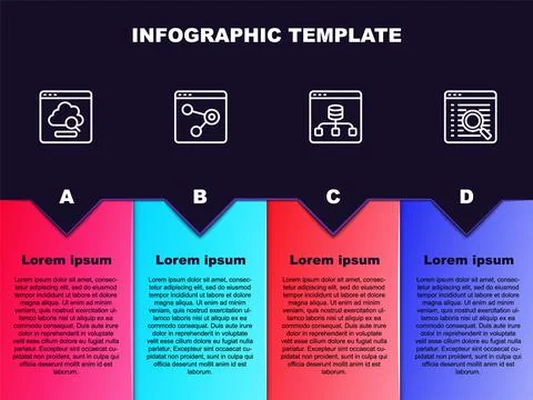 Set line Cloud technology data transfer, Browser window, Server, Data and Search Stock Illustration