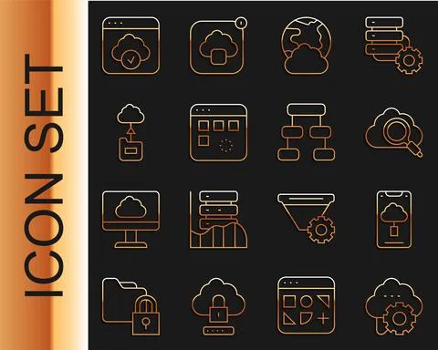 Set line Cloud technology data transfer, Search cloud computing, Social network 스톡 일러스트