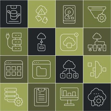 Set line Cloud technology data transfer, Filter setting, Computer network, Hard Illustrazione stock