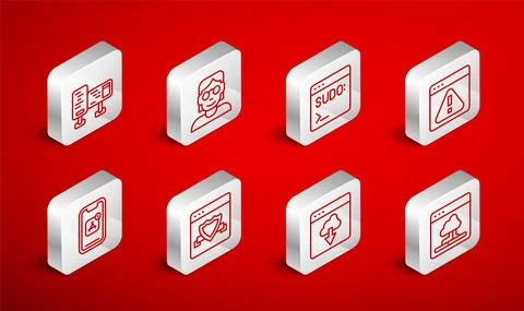 Set line Cloud technology data transfer, Hacker or coder, Code terminal, Browser Stock-Illustration