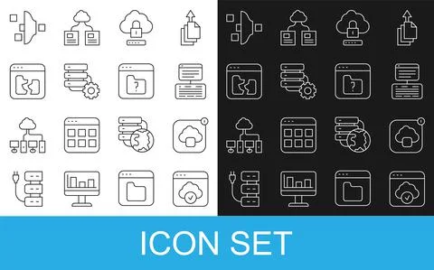 Set line Cloud technology data transfer, Server, Data, Web Hosting, computing 스톡 일러스트