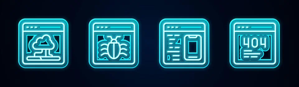 Set line Cloud technology data transfer, System bug, Software and Page with 404 Stock Illustration