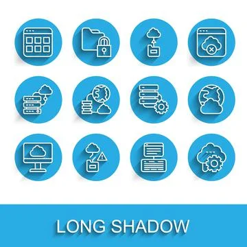 Set line Cloud technology data transfer, Browser files, Server, Data, Web Illustrazione stock