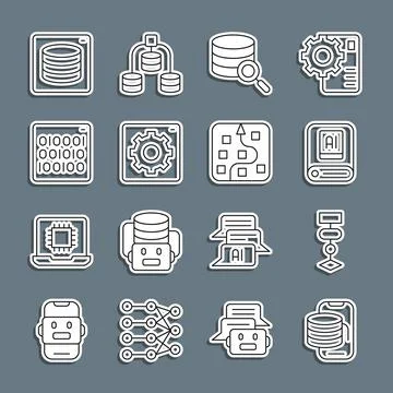 Set line Cloud technology data transfer, Algorithm, Artificial intelligence AI Stockillustratie
