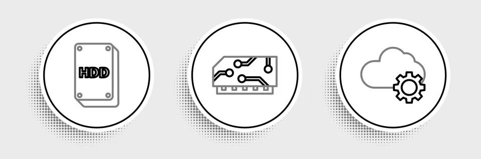 Set line Cloud technology data transfer and storage, Hard disk drive HDD and RAM イラスト素材