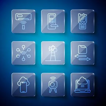 Set line Cloud technology data, Web camera, Network cloud connection, Walkie Illustrazione stock