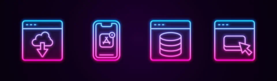 Set line Cloud technology data transfer, Mobile Apps, Server, Data, Web Hosting Illustrazione stock