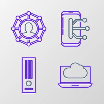 Set line Cloud technology data transfer and storage, Video game console 스톡 일러스트