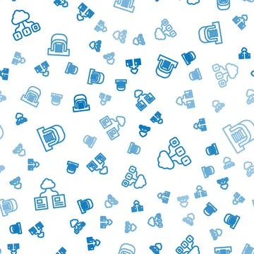 Set line Cloud technology data transfer, and Hangar with servers on seamless Stock Illustration