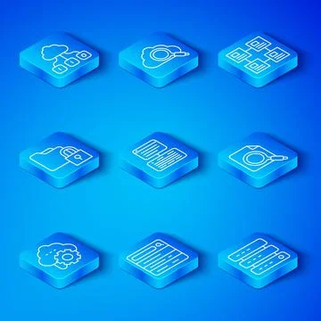 Set line Cloud technology data transfer, Server, Data, Web Hosting, Search Illustrazione stock