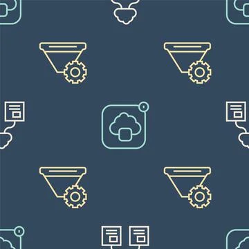 Set line Cloud technology data transfer, Filter setting and on seamless pattern Stock Illustration