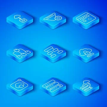 Set line Cloud technology data transfer, Hierarchy organogram chart, Server Stock Illustration
