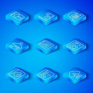 Set line Cloud technology data transfer, Server, Data report, Loading window Stockillustratie