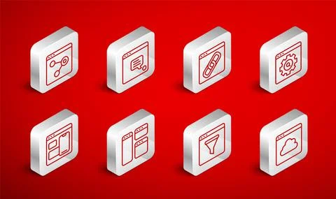 Set line Cloud technology data transfer, New chat messages notification, Browser イラスト素材