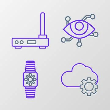 Set line Cloud technology data transfer and storage, Smartwatch, Virtual reality Stock Illustration