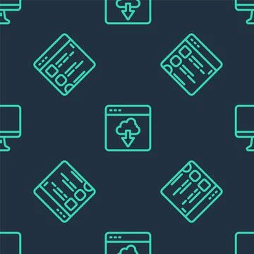 Set line Cloud technology data transfer, Browser files and Computer monitor Illustrazione stock