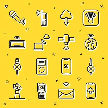 Set line Cloud technology data, No audio jack, Global, download, Network cloud イラスト素材