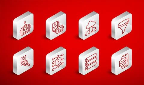 Set line Cloud technology data transfer, Artificial intelligence robot, Network Stock Illustration