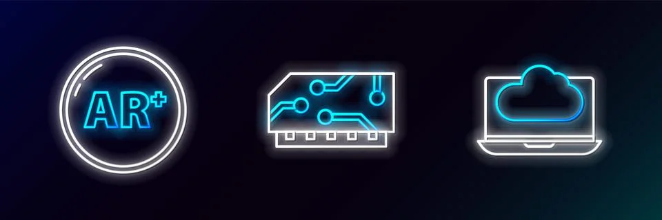 Set line Cloud technology data transfer and storage, Ar, augmented reality and Stock Illustration
