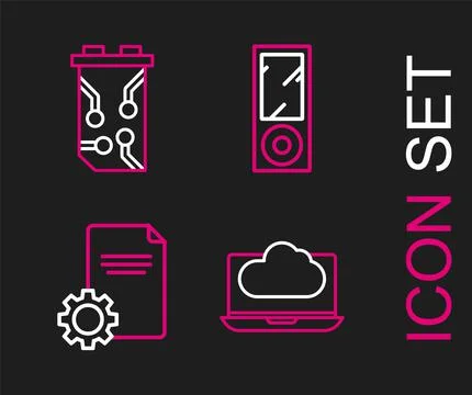 Set line Cloud technology data transfer and storage, File document, Music pla Stock Illustration