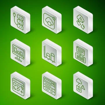 Set line Cloud technology data transfer, Search engine, Server, Data analysis 스톡 일러스트