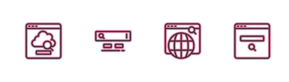 Set line Cloud technology data transfer, Search engine,  and  icon. Vector Stock Illustration