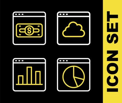 Set line Cloud technology data transfer, Graph chart infographic,  and Online Stock Illustration