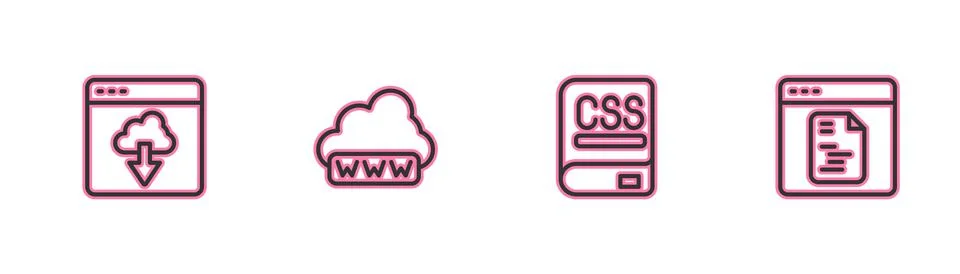 Set line Cloud technology data transfer, Books about programming, Web develop Illustrazione stock