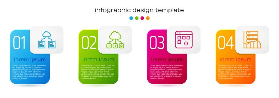 Set line Cloud technology data transfer, , Loading window and Server, Data, W Illustrazione stock