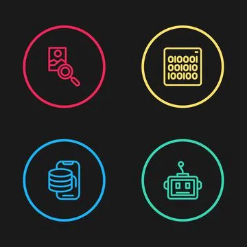 Set line Cloud technology data transfer, Artificial intelligence robot, Binar 스톡 일러스트