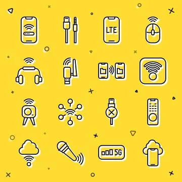 Set line Cloud technology data, Remote control, Wi-Fi wireless internet, LTE Stock Illustration
