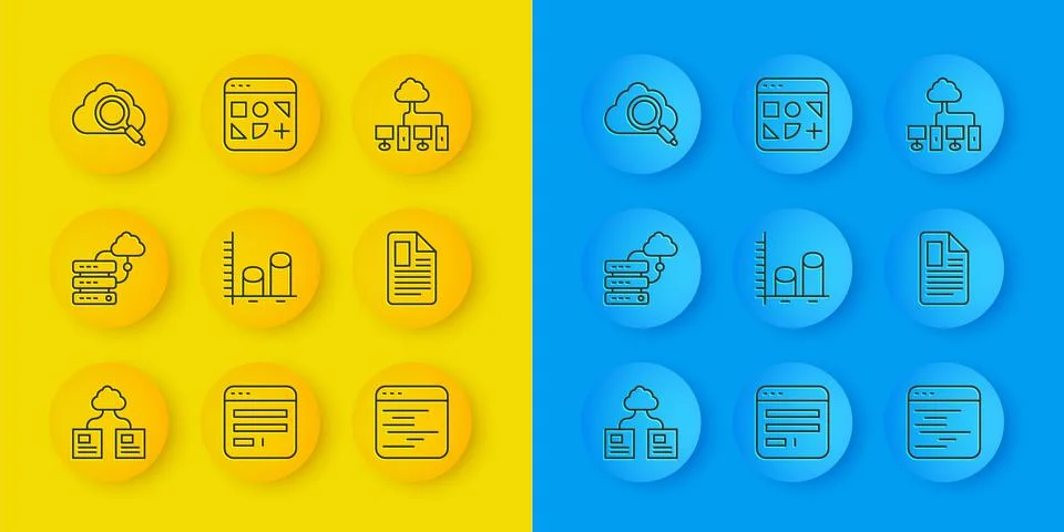 Set line Cloud technology data transfer, Network cloud connection, Data analy Stock Illustration
