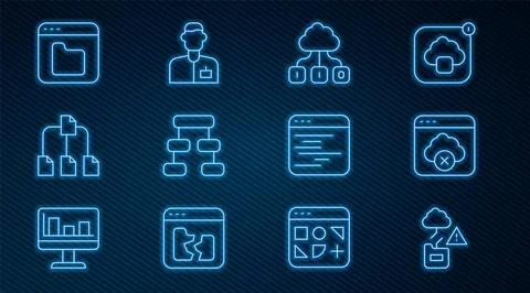 Set line Cloud technology data transfer, Failed access cloud storage, Hierarchy 库存插图