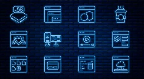 Set line Cloud technology data transfer, Browser setting, Software, Computer Stock Illustration