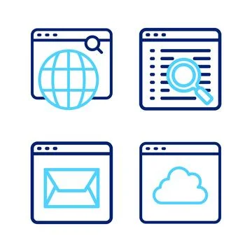 Set line Cloud technology data transfer, Website and mail, Search engine and 스톡 일러스트