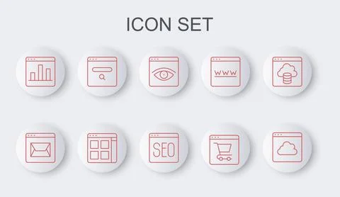 Set line Cloud technology data transfer, Website and mail, Browser incognito Illustrazione stock