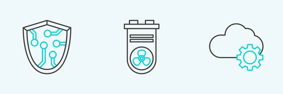 Set line Cloud technology data transfer and storage, Cyber security and Video Stock Illustration